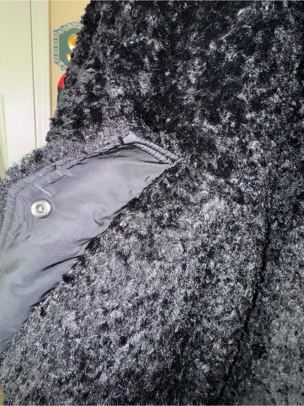 COS Black Faux Fur Teddy Bomber Jacket Zip Front Oversized Textured Coat - Picture 3 of 8
